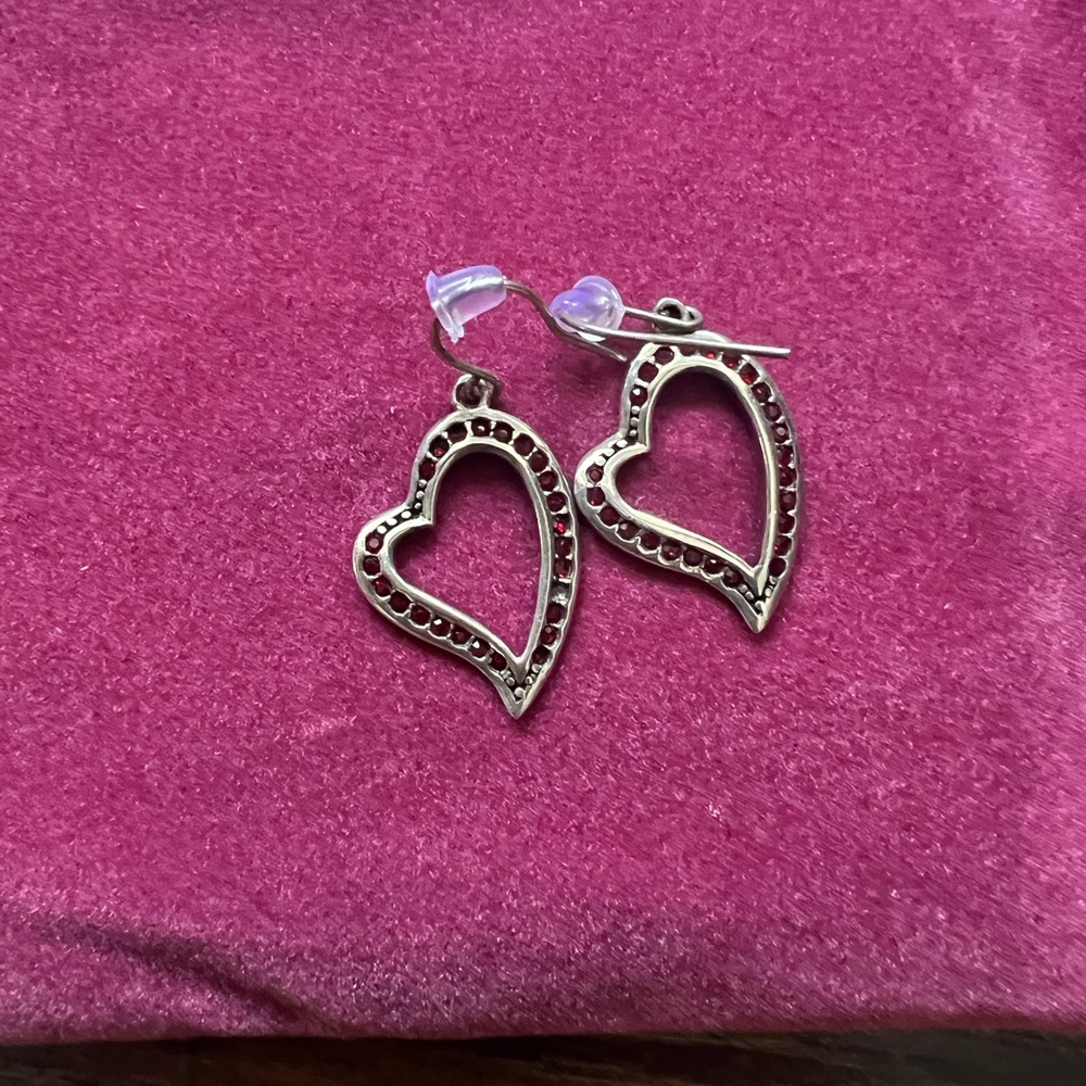 Vintage Sterling Garnet Heart  Earrings
